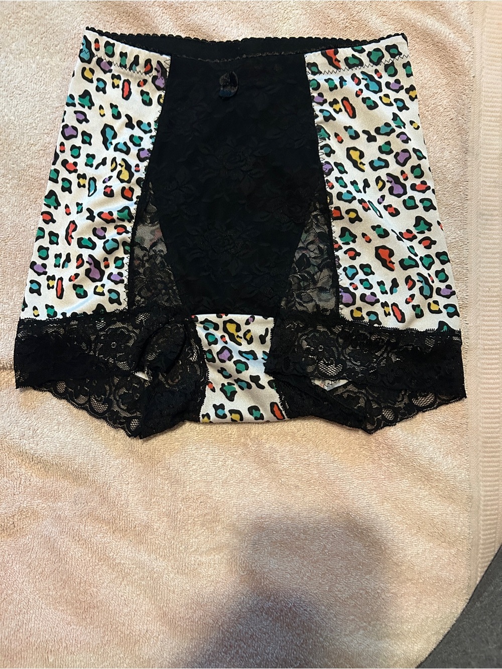 High-Waist Lace Trim Shaping Briefs - Black with Multicolor Leopard